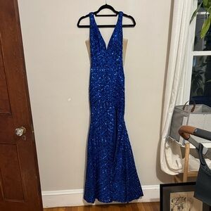 Jovani Blue Sequin Prom Dress